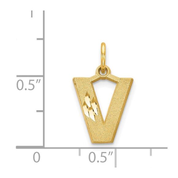 14k Yellow Gold, Julia Collection, Small Satin Block Initial V Pendant